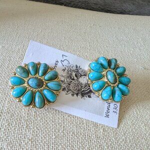 GOLD TONE WITH TURQUOISE STONES POST EARRINGS #37